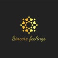 Golden hearts in circle. Premium jewel design. Love gold logo. Sincere feeling vector emblem template on black