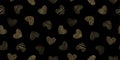 Golden hearts on dark background seamless pattern vector illustration. Luxurious elegant pattern