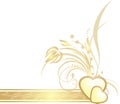 Golden hearts with decorative sprig on the ribbon Royalty Free Stock Photo