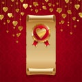 Golden hearts on red