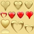 Golden Hearts Set Royalty Free Stock Photo