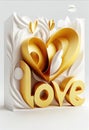 Golden hearts on white background with love text. Gold decorative design element for Valentine's Day, love card Royalty Free Stock Photo