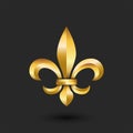 Golden heraldic lily 3d logo, gold gradient faceted emblem creative design, metallic fleur-de-lys French royalty symbol Royalty Free Stock Photo