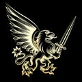 Golden heraldy gryphon with sword