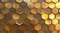 Golden hexagonal pattern creating a metallic honeycomb texture Royalty Free Stock Photo