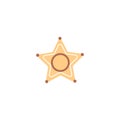 Golden hexagonal star icon, sheriff badge symbol, cowboy theme, flat vector Western police attribute, vintage justice Royalty Free Stock Photo