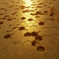 Golden hexagonal tiles create a mesmerizing, three-dimensional pattern, highlighting Royalty Free Stock Photo