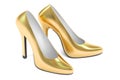 Golden high heel shoes, 3D rendering