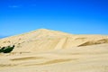 Golden hills of Giant sand dunes under cloudless blue sky. Te Paki, Northland, Far North, New Zealand Royalty Free Stock Photo