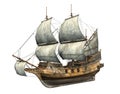 Golden Hind galleon. 3d illustration