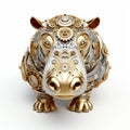 Golden Hippopotamus With Mechanical Gears - Detailed Fantasy 3d Symbol Royalty Free Stock Photo