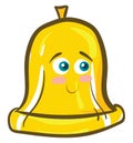 Cartoon funny happy ringing golden bell vector or color illustration