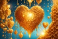 A golden honey like a heart shape, horizontal composition