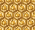 Golden honeycomb geometric seamless pattern tile with 3D effect