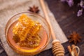 Golden honeycombs on table