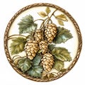 Golden Hops inscribed in a round ornament of wheat Royalty Free Stock Photo