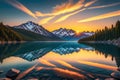 Golden Horizon: Sunrise Cresting Over a Pristine Lake, Reflections Shimmering Ultra-Clear, Ultra-Realistic Royalty Free Stock Photo