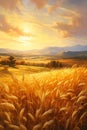 Golden Horizons: A Cream-Colored Room with a Wheat Field Sunset