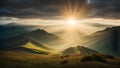 Golden Horizons: Sun Rays Embrace Mountain Majesty