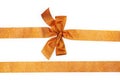 Golden horizontal gift ribbons and luxurious bow