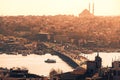 Golden Horn bay at sunset in Istanbul, Turkey. Summer cityscape at sunset Royalty Free Stock Photo