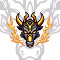 Golden horned black bull head gaming avatar vector mascot