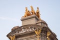 The golden horse figures of the Cascada Monumental in the Ciutadella Park or Parc de la Ciutadella in Barcelona, Spain. Royalty Free Stock Photo