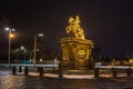 Golden horse `Goldener Reiter`, the statue of August the Strong in Dresden at night, Saxony, Germany