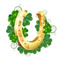 Golden horseshoe, lucky St. Patricks day symbol. Good luck sign Royalty Free Stock Photo