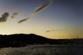 Golden hour with beautiful cloud formation on clear orange blue skies