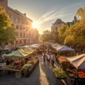 Golden Hour at Bustling Farmers Market