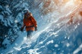 Lone Winter Adventurer, A Solitary Skier Glides Down the Snow-Blanketed Slope at Dusk Created With Generative AI Technology Royalty Free Stock Photo