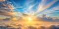 Golden hour celestial canvas a serene panorama of clouds and sky at sunset. Generative AI Royalty Free Stock Photo
