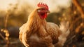 Golden Hour Chicken: A Stunning Portrait Of A Laying Hen In A Field