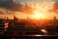 Golden hour on a city rooftop during a sizzling summer heatwave