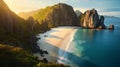 Golden Hour Cliff Image Of Palawan\'s Beach With Crystal-clear Waters Royalty Free Stock Photo