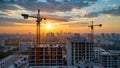 Golden Hour Construction: Urban Skyline at Sunset Royalty Free Stock Photo