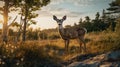 Golden Hour Deer In The Woods: A Stunning Hd Rendering Inspired By Polixeni Papapetrou Royalty Free Stock Photo