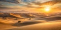 Golden hour desert sands a breathtaking panorama of rolling dunes at sunset. Generative AI Royalty Free Stock Photo