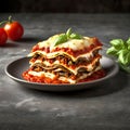 Golden Hour Eggplant Lasagna A Savory Delight Bathed in Warm Light on a Rustic Stage Royalty Free Stock Photo