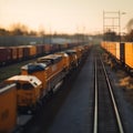 Golden Hour Freight Train in Railway Yard