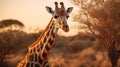 Golden Hour Giraffe: A Stunning Close-up In The Style Of John Wilhelm Royalty Free Stock Photo