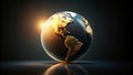 Golden hour globe a realistic 3d rendering of planet earth illuminated by sunlight. Generative AI Royalty Free Stock Photo