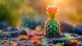 Golden Hour Glow on Blooming Cactus in the Desert. Royalty Free Stock Photo