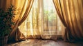 Golden Hour Glow Through Elegant Drapes. Generative ai Royalty Free Stock Photo