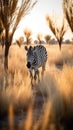 Golden Hour Grazing: Zebras in the Vast Savannah