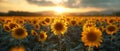 Golden Hour in a Harmonious Sunflower Symphony. Concept Golden Hour Photography, Sunflower Fields, Royalty Free Stock Photo