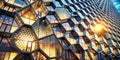 Golden hour illumination on a modern hexagonal facade building. Generative AI Royalty Free Stock Photo