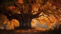 Golden Hour Maple Tree in Autumn Park