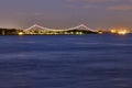 Golden hour night photography of the Verrazano Narrows Bridge as seen from the Battery Park NYC Royalty Free Stock Photo